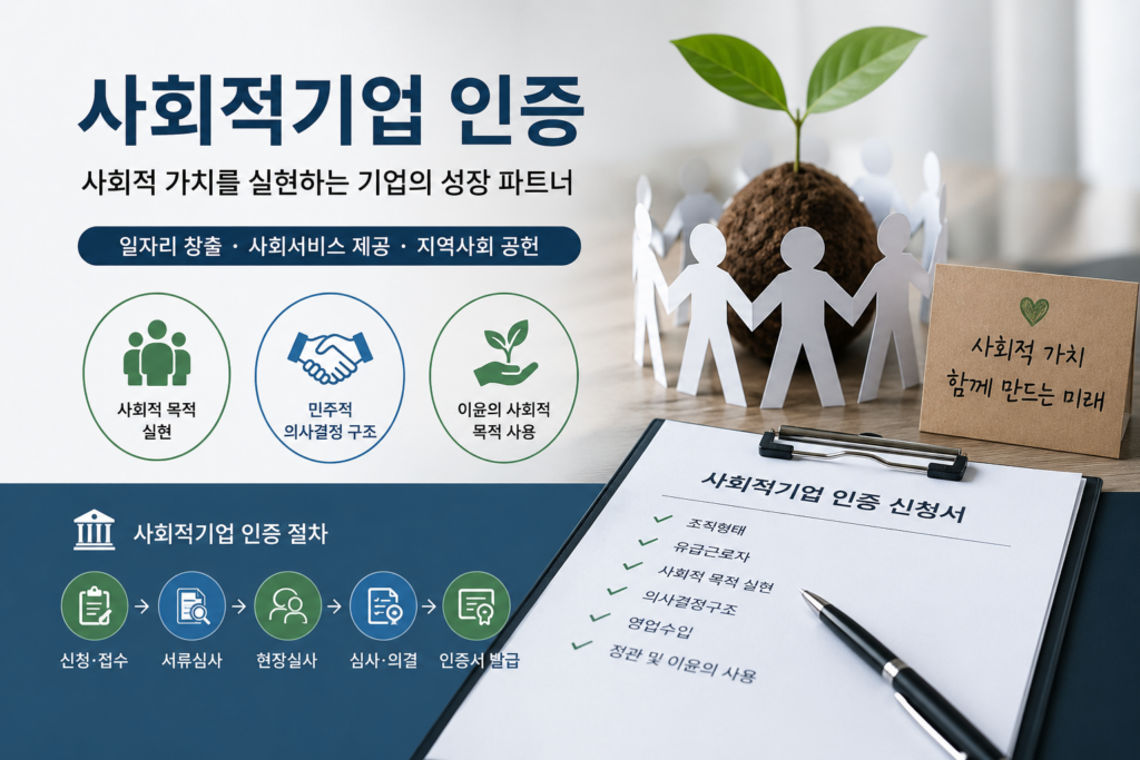 사회적기업 인증을 위한 현장실사 준비 및 주요 확인 항목을 정리한 민행정사사무소 안내 자료