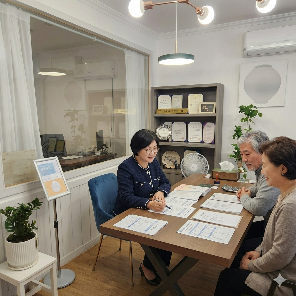춘천 F4비자 행정사가 재외동포 F4비자 고객에게 비자 신청 절차와 서류를 상담하는 모습