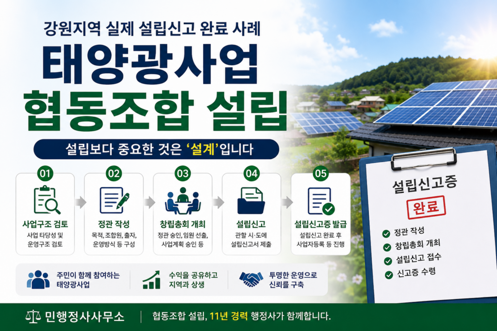 태양광사업 협동조합 설립 신고 완료 사례