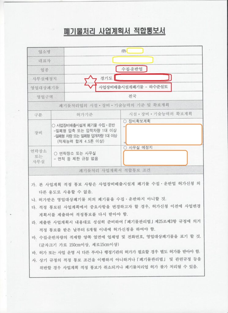 사업장비배출시설계폐기물 수집·운반업 적합통보 – 준설토(경기)